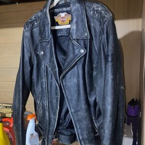 Harley-Davidson distressed Black Leather Jacket XL unisex